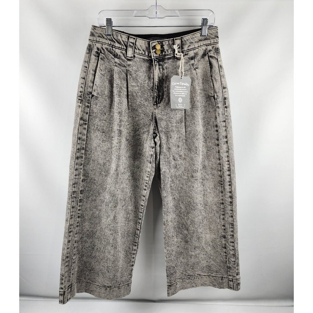 Democracy Wide Leg Cropped Jeans in Acid Wash Gray